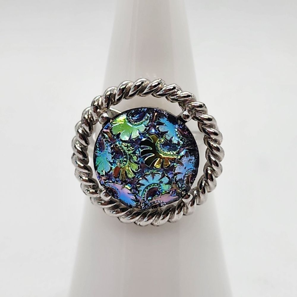Vintage Sarah Coventry Northern Lights Silver & Iridescent Ring (4.5)